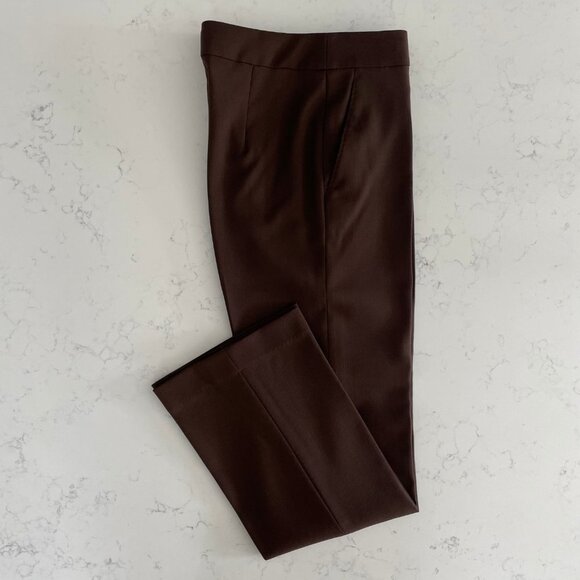 MaxMara Designer Virgin Wool Straight Leg Mid Rise Pants Neutral Med Brown Sz 4 - Picture 7 of 12